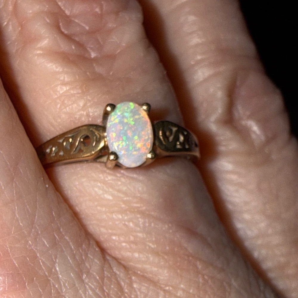 Gold Opal Ring in Iridescent White